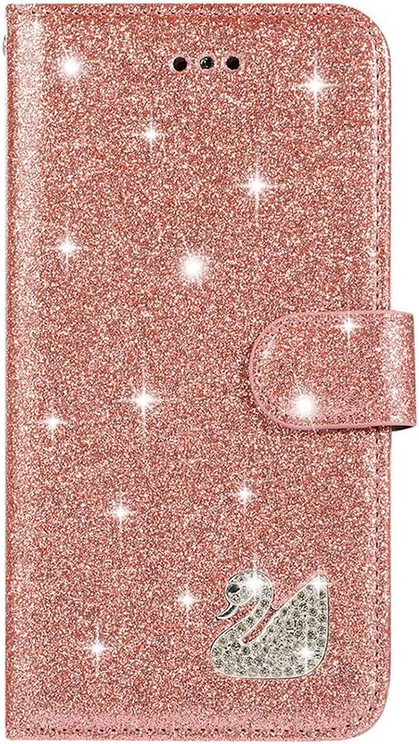Compatible for Samsung Galaxy A7 2018 Case,Diamond Soft PU Leather Wallet Cover with Magnetic Stand Card Holder ID Slot Folio TPU Bumper Protective Skin Notebook Case,Rose Gold