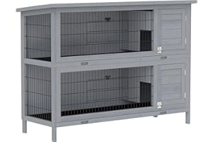 PawHut 54" 2-Story Large Rabbit Hutch Bunny Cage Wooden Pet House Small Animal Habitat with Lockable Doors, No Leak Tray and 