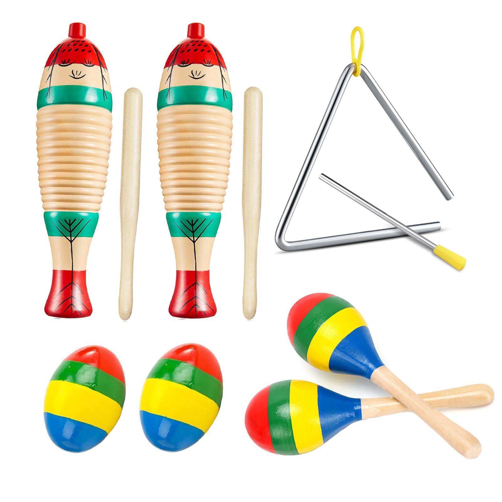 Photo 1 of Guiro Instrument, Wooden Maracas For Adults, Wooden Egg Shakers, 6IN Musical Steel Triangle, Latin Percussion Colorful Wooden Musical Instruments for Adults, Parties, Festivals
