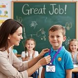 Tenare 7 Pcs Teacher Roleplay Kit with ID Card Lanyard and Stickers Purple Star view 3