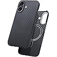 GESIHOPY Aramid Fiber for iPhone 16 Case,Compatible with Magnet,Slim & Light Case for iPhone 16, Case-Less Touch Feeling, Black/Grey(Twill)