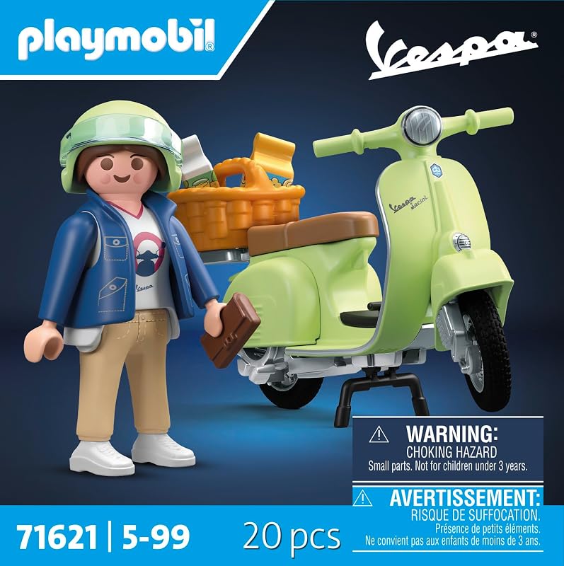 PLAYMOBIL Carros 71621 1969 Vespa 150 Sprint Veloce, Verde Claro, Modelo Fiel para colecionadores e ventiladores, Inclui acessórios versáteis e várias opções de sela