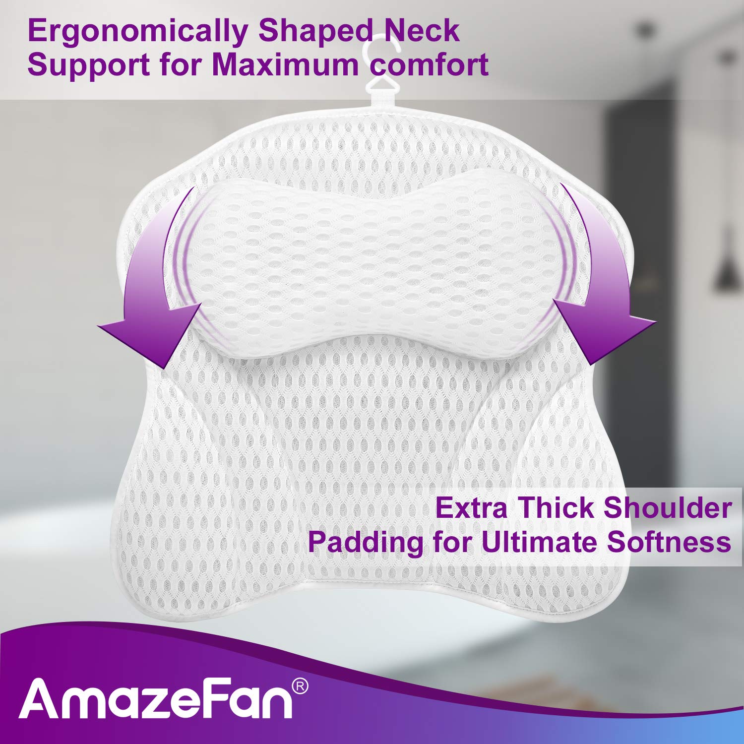 AmazeFan Luxury Bath Pillow, Ergonomic Bathtub Spa Pillow with 4D Air Mesh Technology and 6 Suction Cups, Helps Support Head, Back, Shoulder and Neck, Fits All Bathtub, Hot Tub, Jacuzzi and Home Spa : Beauty