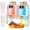 FillTouch 2-Pack Glass Drink Dispenser With Stand - 2.5 Gallon Beverage Dispenser With Chalkboard Signs