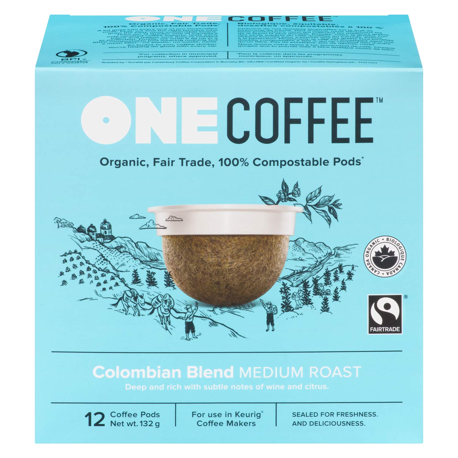 OneCoffee Organic Single Serve Coffee, Sumatran Blend Dark Roast, 72