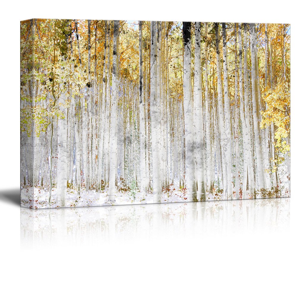 wall26 - Abstract Trees with Yellow Leaves - Canvas Art Wall Art - 16"x24"