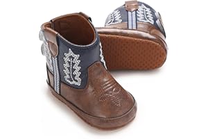 Karwuiio Toddler Baby Boys Girls Western Cowboy Boots First Walker Crib Shoes Soft Sole Non-Slip Moccasins Bootie
