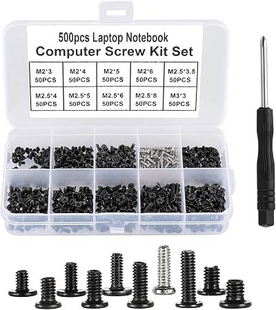 FandWay 500Pcs M2 M2.5 M3 Laptop Computer Screws Kit Phillips Flat Head Carbon