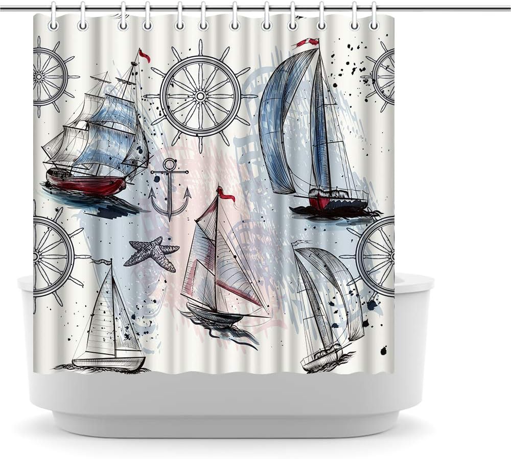 Innopics Nautical Shower Curtain Bathroom Decor Sail Boat