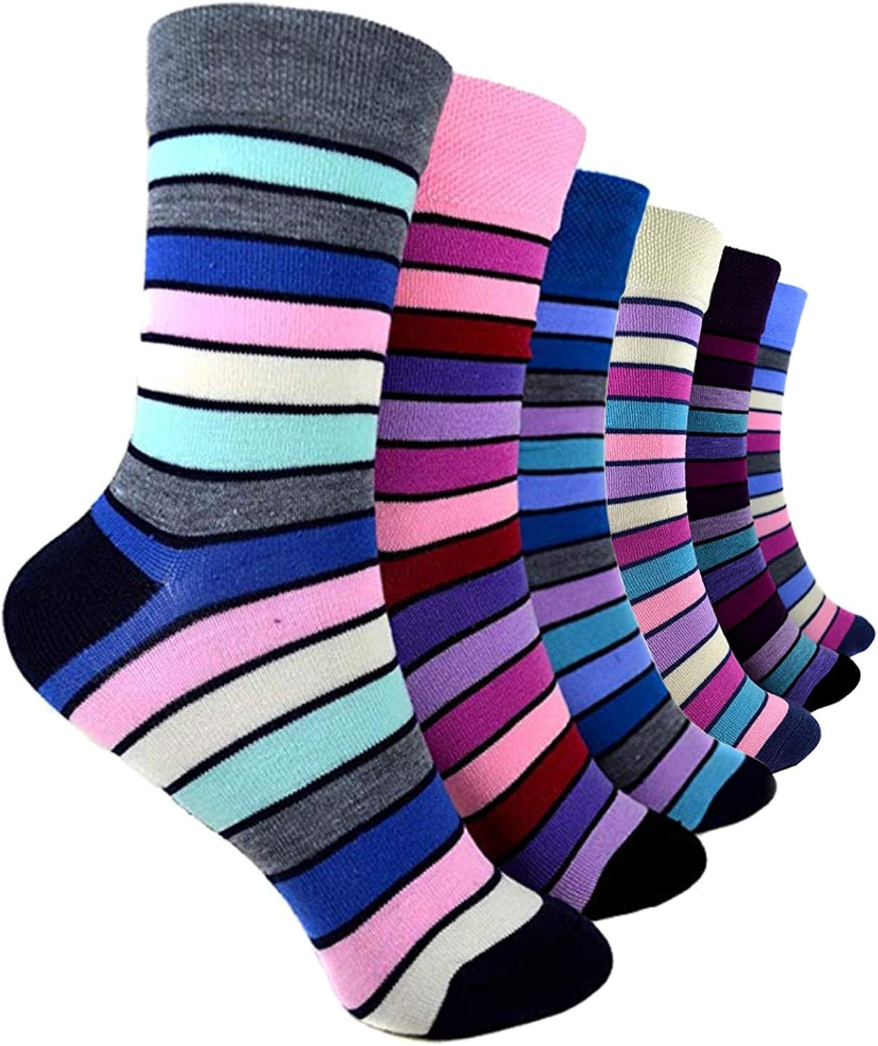 Eleganz & Freizeit Fashion E&F Damen-Socken Mädchen-Socken bunte Streifen ohne Gummi-Bund ...