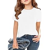 ZDC Girls' Short Sleeve Shirts Kids Crewneck T-Shirts Summer Tops Basic Tees 5-14 Years