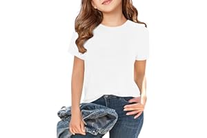 ZDC Girls' Short Sleeve Shirts Kids Crewneck T-Shirts Summer Tops Basic Tees 5-14 Years