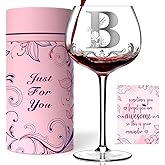 Valentines Day Gifts for Her - Customized Initial A-Z Wine Glass, Personalized Monogram Gift for Women, Unique Birthday, Galentines Gifts for Mom, Wife, Sister, Daughter, Friend (Letter B)