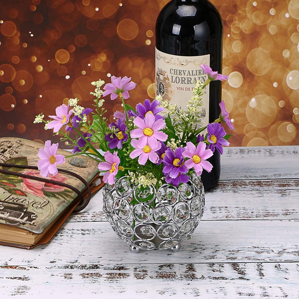 OwnMy Crystal Bowl Votive Candleholder Sparkly Tea Light Candle Holders Candle Lanterns Decorative Candelabra Vase for Christmas New Year Wedding Table Centerpieces (10CM Silver Tone): Home & Kitchen