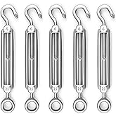 Muzata 5 Pack M4 Turnbuckle Hook and Eye Turnbuckles for Cable Wire T304 Stainless Steel Cable Tensioner Heavy Duty Wire Rope Kit for DIY String Light Picture Hanging Tension CN09