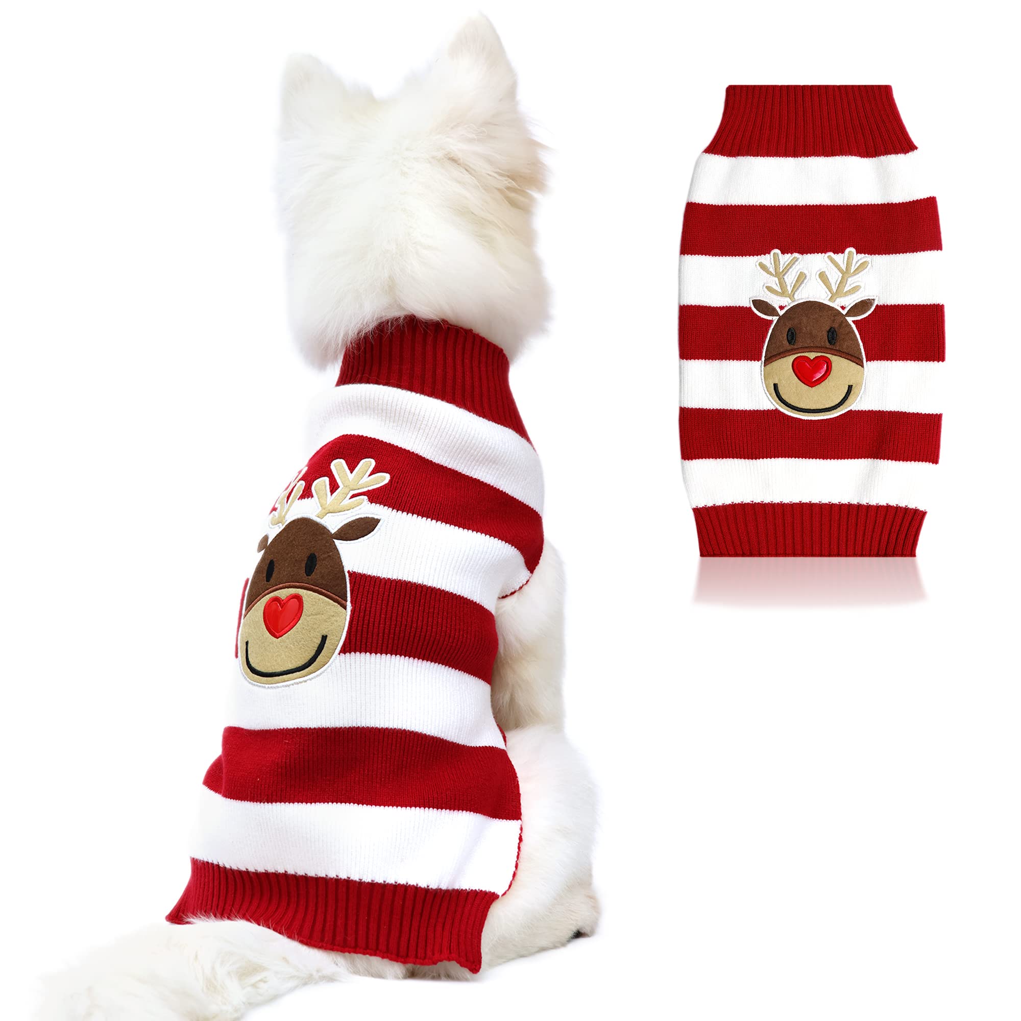 DELIFUR Holiday Xmas Reindeer Dog Sweaters Christmas Pet Clothes for Small Dog & Cat (Cute Reindeer, XXL)