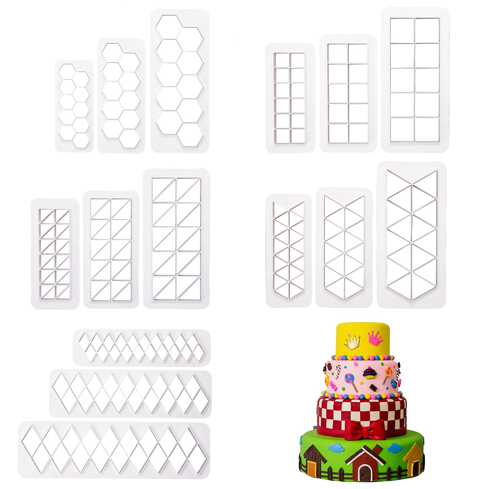 Cookie Cutter Square Hexagon Cake Fondant Cutters Triangle Rhombus Geometric Multicutter for Cake Biscuit Baking Decorating 3 Sizes 15 Pcs
