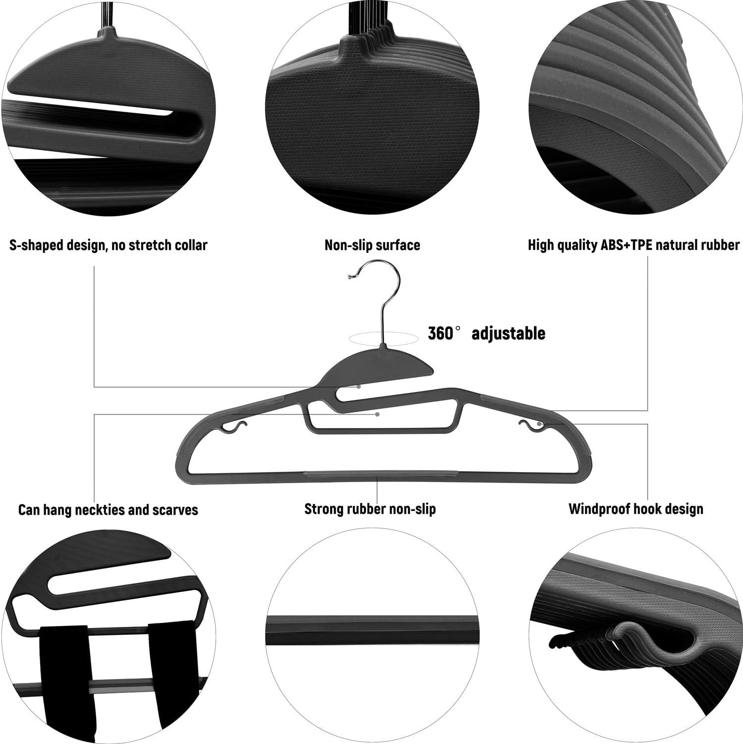 GRANDMA SHARK Clothes Hangers, Plastic Nonslip Coat Hanger, Wet & Dry