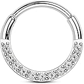 OUFER 20G Nose Rings Hoops, Shiny Clear CZ Hoop Nose Ring For Women, 316L Surgical Steel Hinged Segment Daith Piercing Jewelry, Inner Diameter 6/7/8MM Cartilage Rook Helix Lobe Tragus Earrings