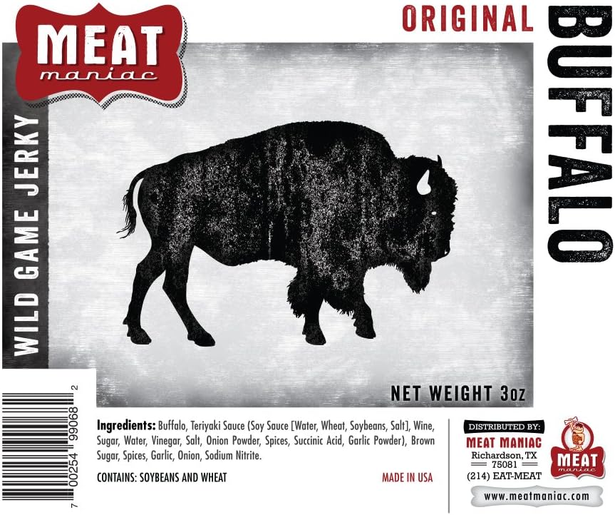 Meat Maniac Exotic Game Beef Jerky (Original Buffalo Jerky 3oz)