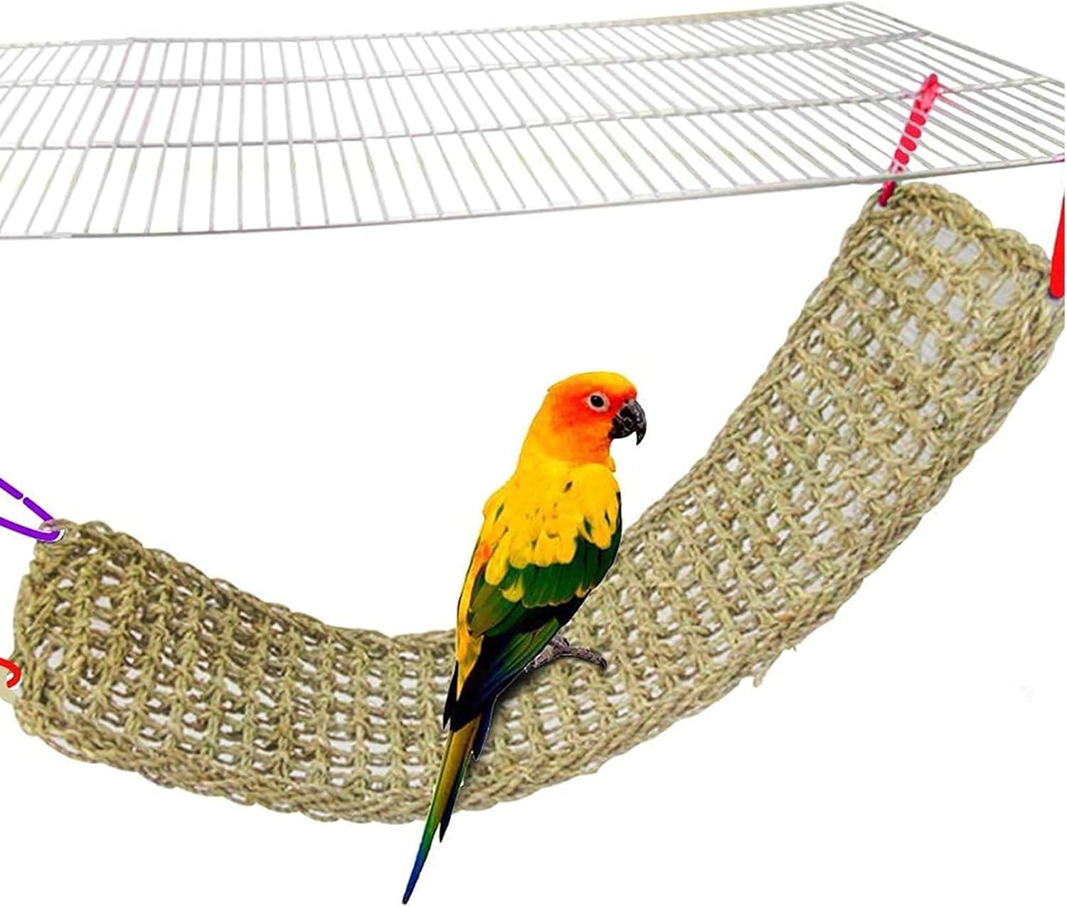 Bird Seagrass Mat, Natural Grass Woven Net Hammock Hanging on Parrot Cage with 4 Hooks, Parakeet Climbing Rope Ladder Chew Toys for Lovebird Cockatiel Conure Budgie, Cockatoo Supplies 28.3" x 6.7" : Pet Supplies