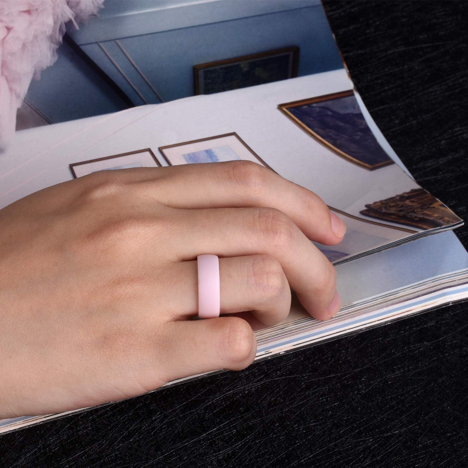 Egnaro Inner Arc Ergonomic Breathable Design, Silicone Rings for Women wiith Half Sizes, Women's Silicone Wedding Band, 6mm Wide - 2mm Thick : Clothing