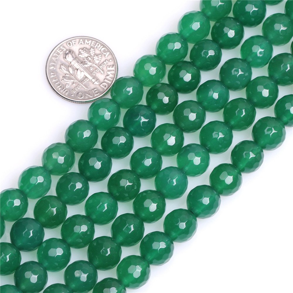 Sweet & Happy Girl's Store 8mm Round Faceted Gemstone Green Agate Beads Strand 15 Inch Jewellery Making Beads