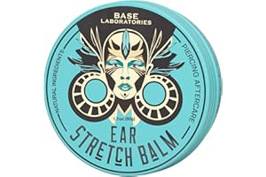 BASE LABORATORIES Ear Stretching Balm For Ear Gauges | Ear Stretching Balm For Earlobe Stretching & Preparation | All Natural Piercing Aftercare With Shea Butter & Eucalyptus Oil | 1.7 oz