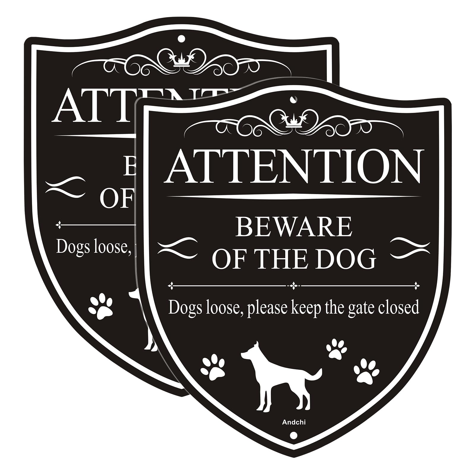 Andchi 2pcs Beware of Dog Signs Warning Safety Signage on the Door Yard Sign Dog Sign, Aluminium Durable Sign (Black, 246 * 296mm)