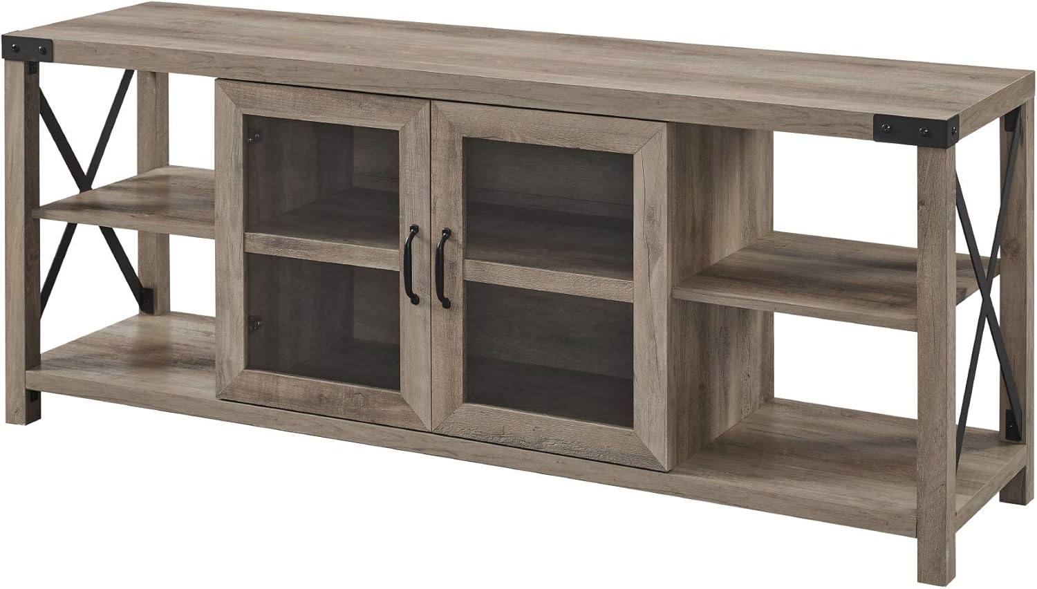 Walker Edison Modern Farmhouse Metal X Wood Stand Storage Cabinet for TV's up to 64" Living Room (60 Inch) - Gray Wash: Furniture & Decor