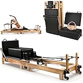 94.5"Pilates Reformer, Wooden Foldable Reformer Pilates Machine with Springs, Quick-Assembly Studio Grade Pilates Reformer Machine, Pilates equipment with Sitting Box, Jump Board for Home Use & Studio
