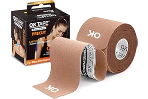 OK TAPE Kinesiology Tape 10 inches Precut, 20 Strips, Cotton Elastic Athletic Tape Latex Free, 2in x 16ft, Beige