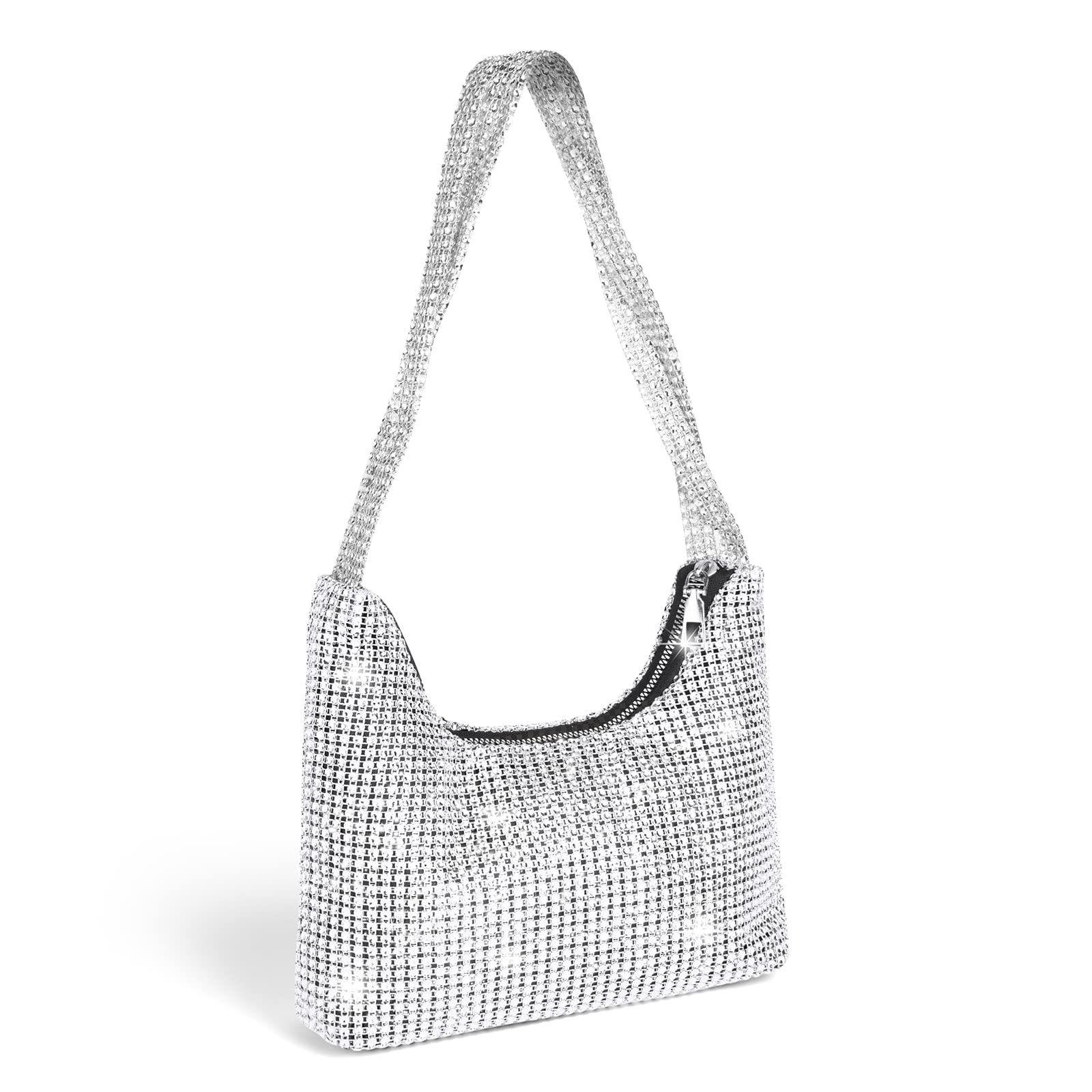 Photo 1 of OSDUE Clutch Purse, Evening Bag for Women Zipper Shoulder Bag for Wedding and Party Accessories Wedding Shiny Silver