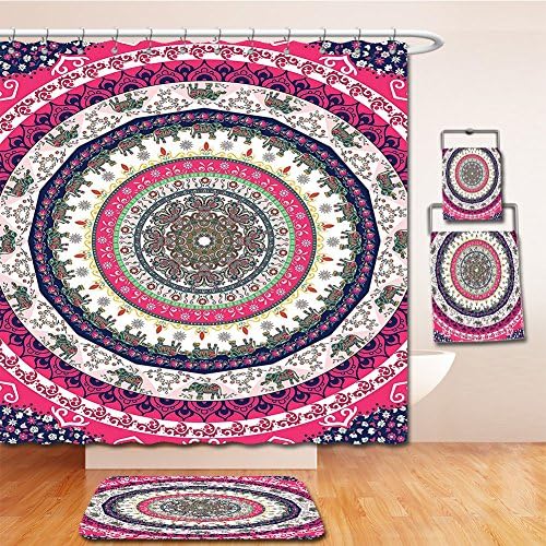 LiczHome Bath Suit: Showercurtain Bathrug Bathtowel Handtowel Ethnic Tribal Indian Nepal Bohemian Hippie Hippy Yoga Zen Circle Pattern Life Cycle Mandala Digital Printed Tapestry Wall Tapestry Decor