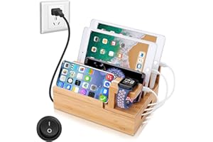 OthoKing Charging Station Organizer,Fast Charging Station for Multiple Device 5-Port USB Bamboo Wood Charging Dock,Universal Apple Watch Phone Pad and Android Like Samsung Cell Phones & Tablets