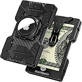Minimalist Wallet for Men with Airtag Holder - Mech Design, Carbon Fiber and Aluminum, RFID Blocking, Credit Card Holder, Compact Wallet with Money Clip(Black)