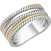 Mytys Gold and Silver Statement Rings for Women - Cable Wire Intertwined Design Two Tone Rings - Vintage Silver Vintage Rings Cocktail Jewelry