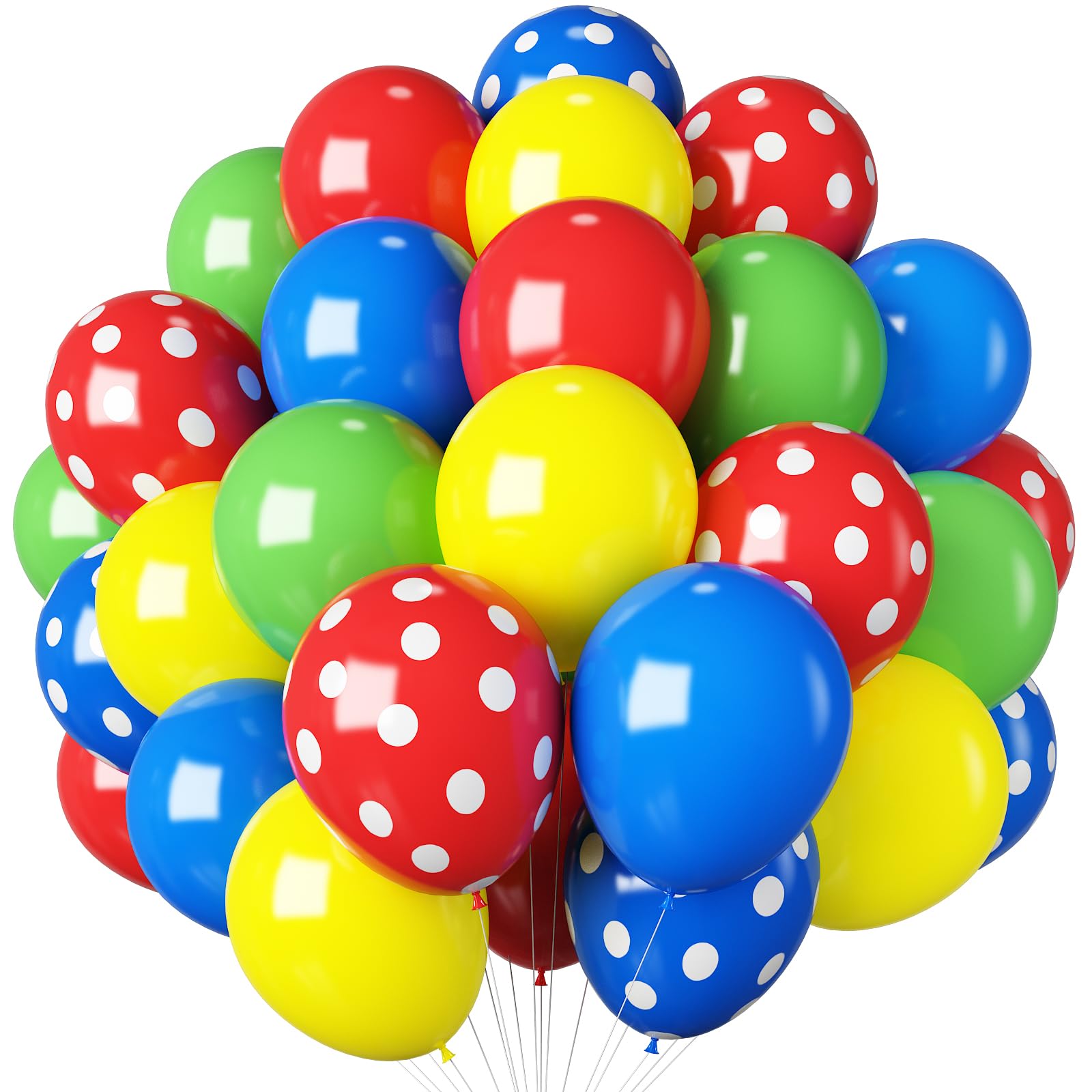 HILAVO Red Blue Green Yellow Balloons 12 Inch Assorted Rainbow Latex Balloons Primary Color Red Blue Yellow Green Polka Dot Colorful Balloon for Kids Birthday Baby Shower Carnival Circus Party Decor