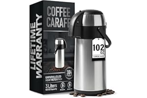 Coffee Carafe Insulated 102 OZ / 3L Stainless Steel Hot Beverage Dispenser, Airpot Coffee Dispenser with Pump, Thermal Coffee