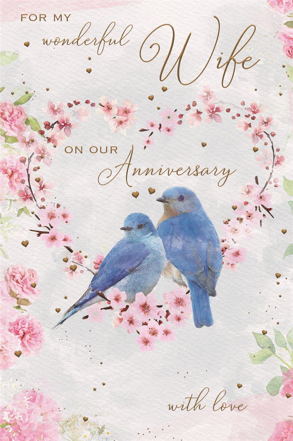 ICG 'Wonderful Wife' Anniversary Card - Two Birds in Floral Heart with Copper Foil Finish - Made in England