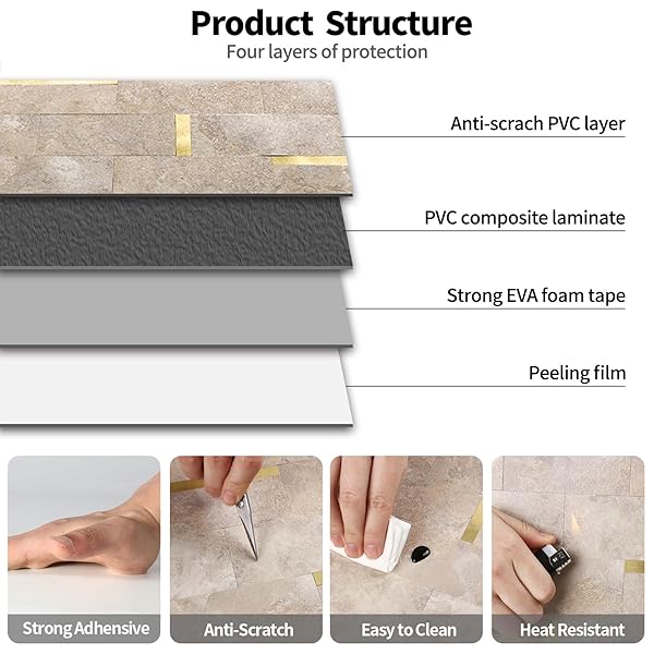 OYASIMI 20 SHEET PEEL AND STICK BACKSPLASH TILE,BEIGE STONE MIXED METAL PVC MIXED METAL STICK ON BACKSPLASH WALL TILES FOR KITCHEN, BATHROOM, LAUNDRY ROOM