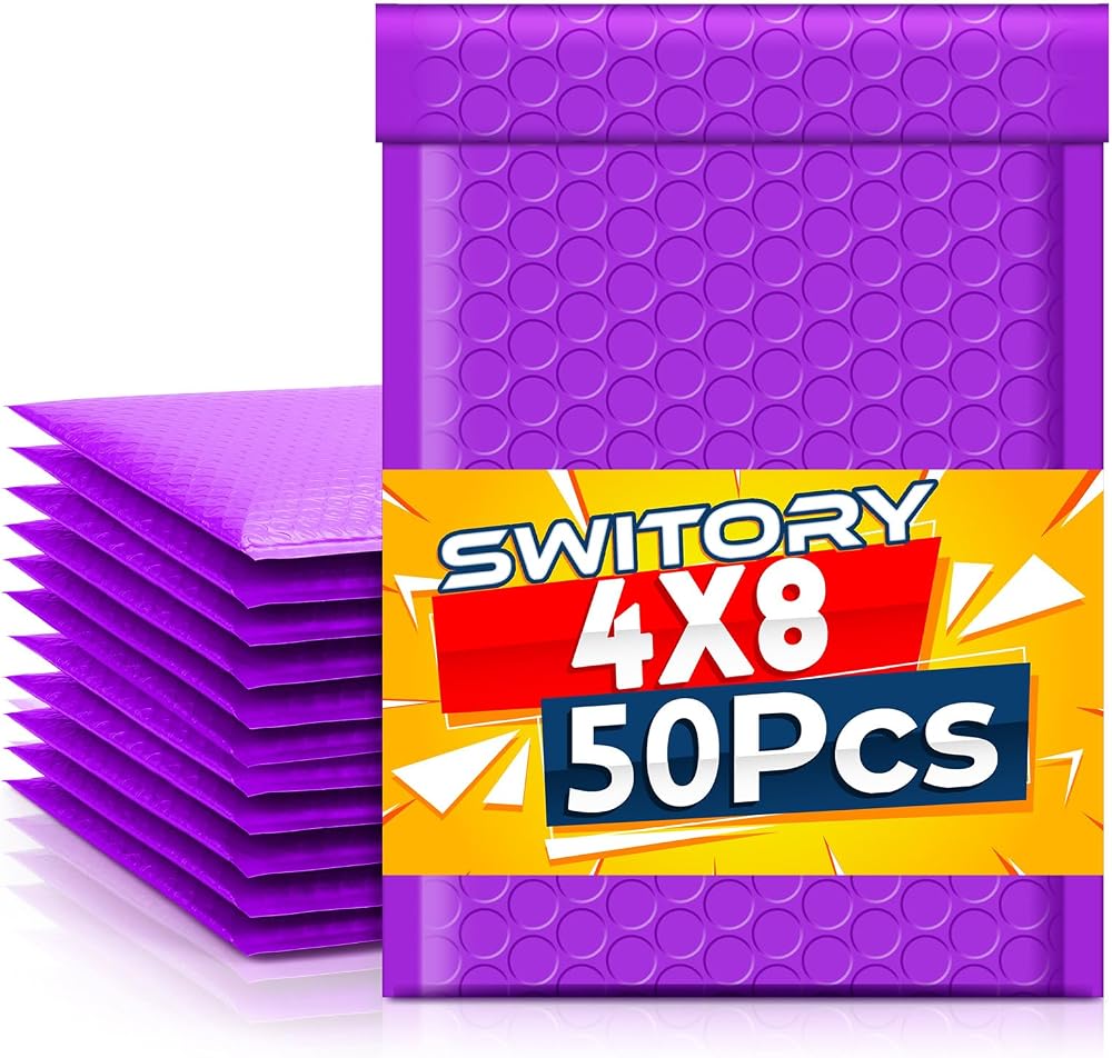 Switory Purple Bubble Mailers 50pcs 4x7 Self Seal Padded Envelopes