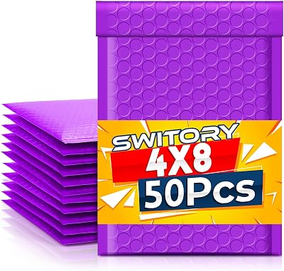 Switory Purple Bubble Mailers 50pcs 4x7 Self Seal Padded Envelopes