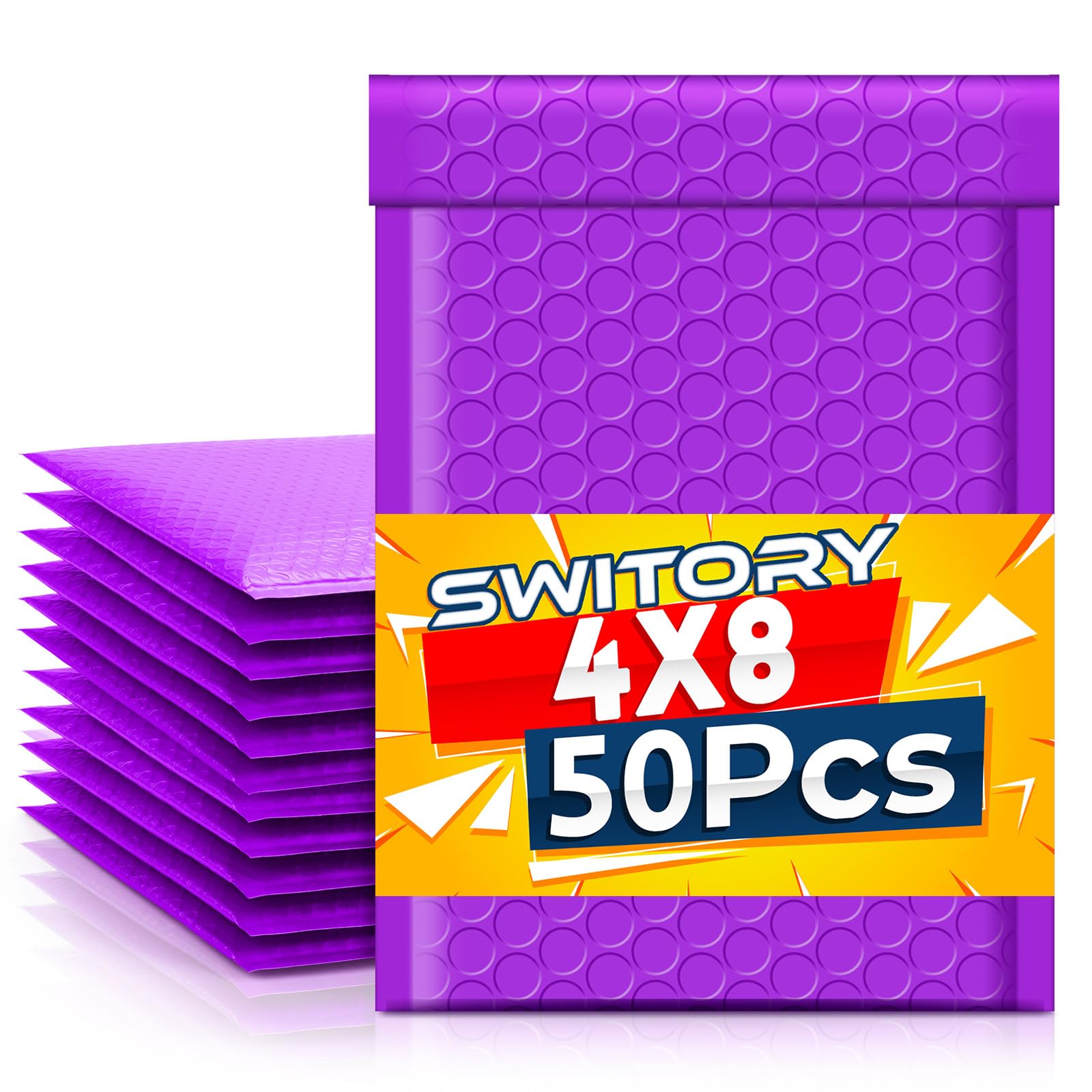 Switory 50pcs 10.2x17.7cm Poly Bubble Mailers 4x7 Inch Padded Envelopes #000 Bubble Lined Poly Mailer Self Seal Purple