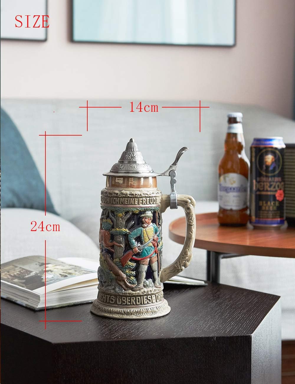 HAUCOZE Beer Stein Mug German Hunting Drinking Viking Tankard with Petwer Lid for Birthday Gifts Men Father Husband 0.6 Liter - Image 5