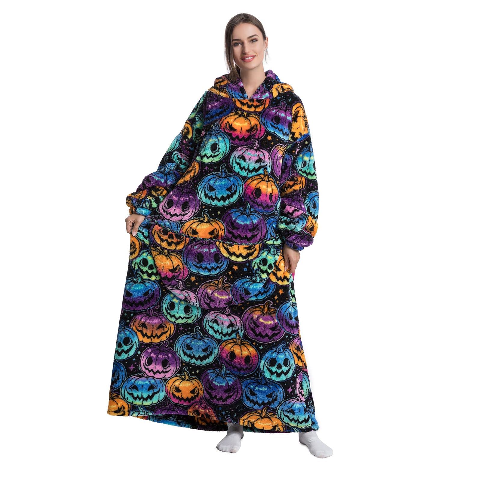 Extra Long Oversized Blanket Hoodie, Adult Women Snuggle Fleece Wearable Blanket, Fluffy Giant Hooded Sweatshirt for Teens โ image 1