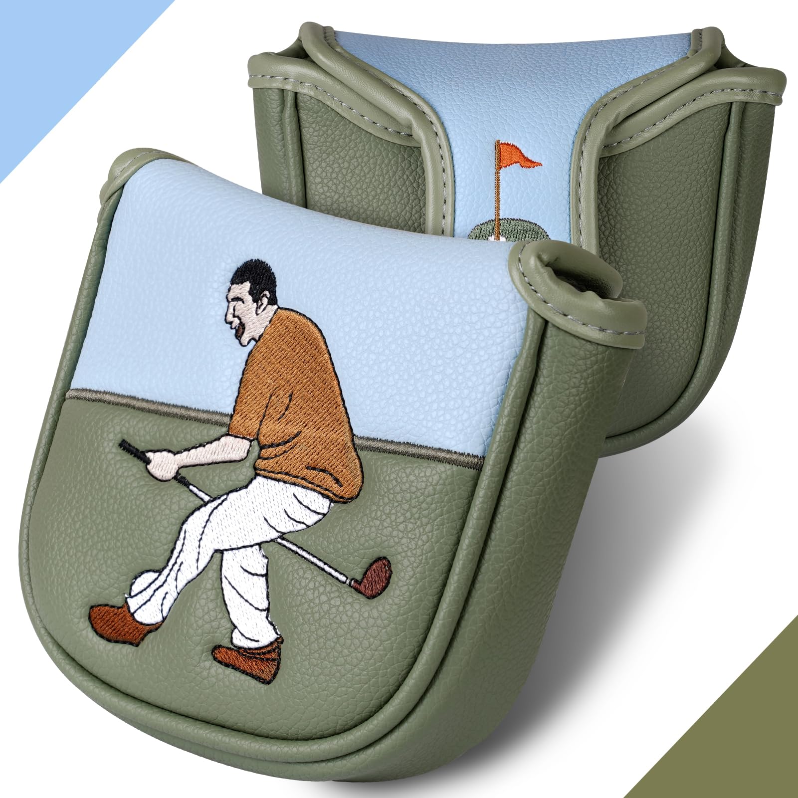 Photo 1 of LZFAN Golf Club Covers Funny Golf Head Covers for Woods and Driver Headcover Fits 460cc Driver Fairway Wood Hybrid Golf Club Protector Embroidered Leather -Blue Green