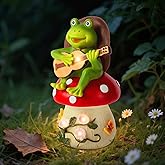 ArtTerpnica Birthday Gifts for Women Frog and Mushroom Garden Statue,Home Halloween Decorations Outdoor Funny Solar Lights Garden Decor Art Housewarming, Patio,Yard,Lawn Ornament