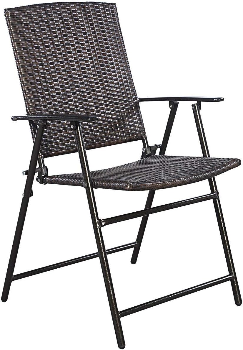 COSTWAY HW51584 P 4 PCS Folding Patio Outdoor Pool Lawn Portable Wicker Armrest & Footrest Durable Rattan Steel Frame Commercial Foldable Stackable Party Wedding Chair Set (24X23X, Mix Brown: Kitchen & Dining