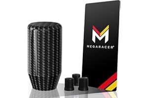 Mega Racer 7 cm Real Carbon Fiber Shift Knob - for Buttonless Automatic & 4, 5 and 6 Speed Manual Transmission Vehicles, 100% Carbon Fiber & Aluminum Alloy, Interior Automotive Replacement Parts, 1 Pc